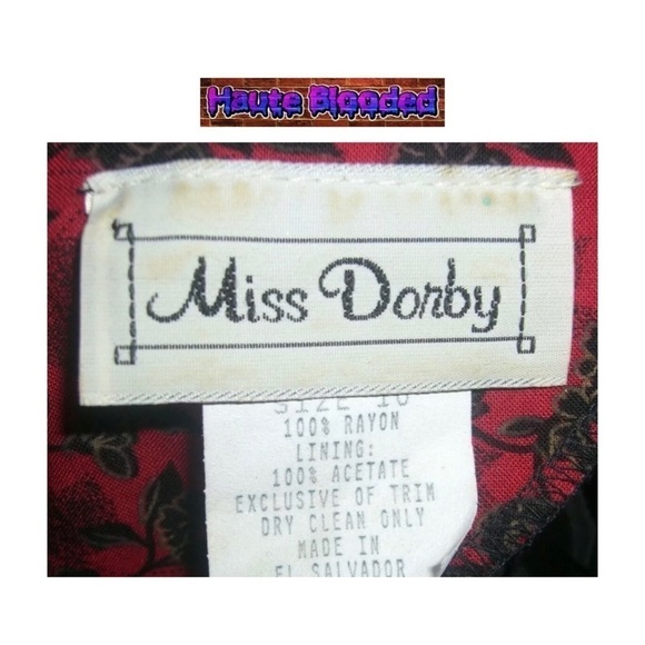 Vintage 80's Miss Dorby Red Flower Pearl Lace Prairie Dress Cottagecore Cottage - Picture 11 of 15